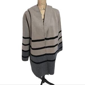 OLIVER O‎ Neutral Hooded Striped Cozy Cardigan Coatigan Heavyweight Plus Size 2X